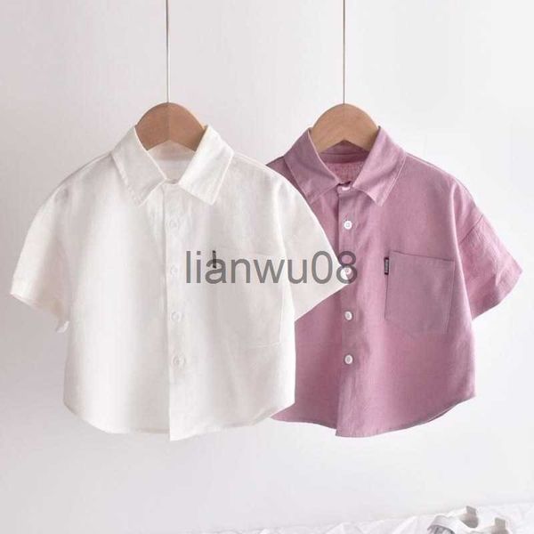 

kids shirts linen shirt blouses baby boy solid color white pink infant toddler child shirt short sleeve kid outfit baby clothes 110y hemden, White;black