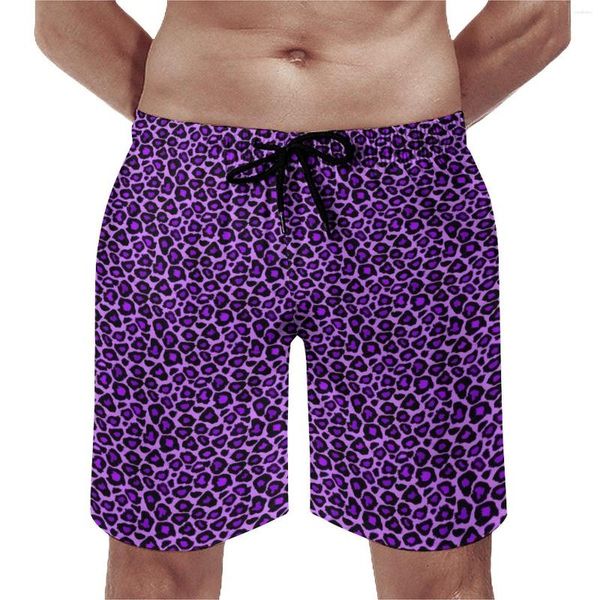 

men's shorts purple leopard board quality men beach pants animal print trenky swimming trunks plus size, White;black