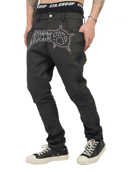 

mens jeans black side pocket casual jeans microbomb retro fashion print color contrast stitching hiphop american trend straight jeans 230729, Blue