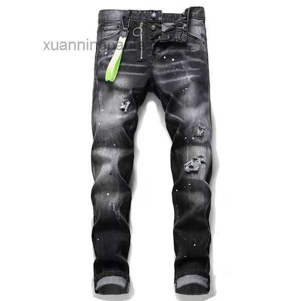 

jeans pants linen hip men jeans ripped biker slim fit denim kd27, Blue