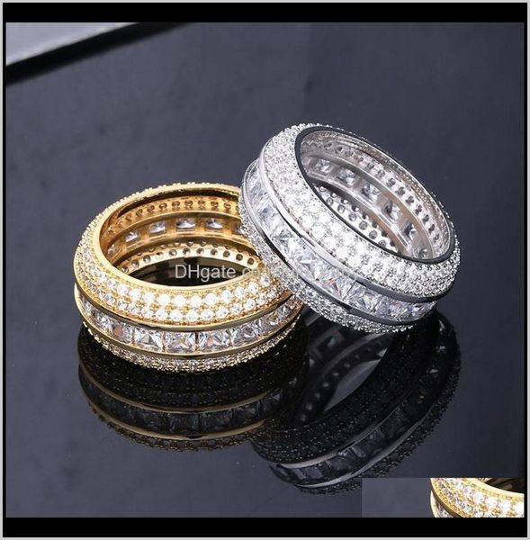 

band drop delivery 2021 hip hop jewelry fashion men women exquisite rhodium 18k gold plated luxury bling zircon cluster rings fqxd6517758, Silver