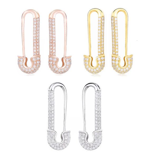 

moonmory 2019 france 100 925 sterling silver silver safety pin earring three color style one side zircon right left earring v19122523527, Golden;silver