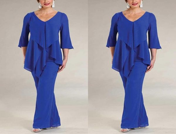 

two pieces chiffon pant suits for mother groom dresses evening dress wear 34 sleeves long plus size formal party gowns1167957, Black;red