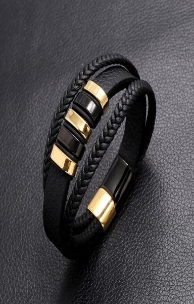 

european and american creative twocolor stainless steel charm bracelets magnet buckle men039s leather bracelet simple student 1488980, Golden;silver
