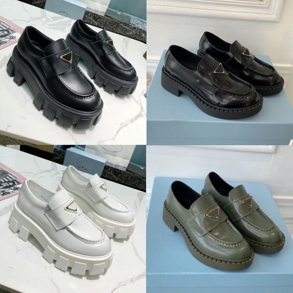 

r shoes men women soft cowhide platform sneakers loafers rubber black shiny leather chunky round head monolith sneaker thick bottom shoe wit
