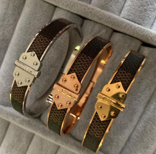 

316l stainless steel bangle silver gold rose wn checkers leather men women 19cm double arrow square bracelet3921243, Black
