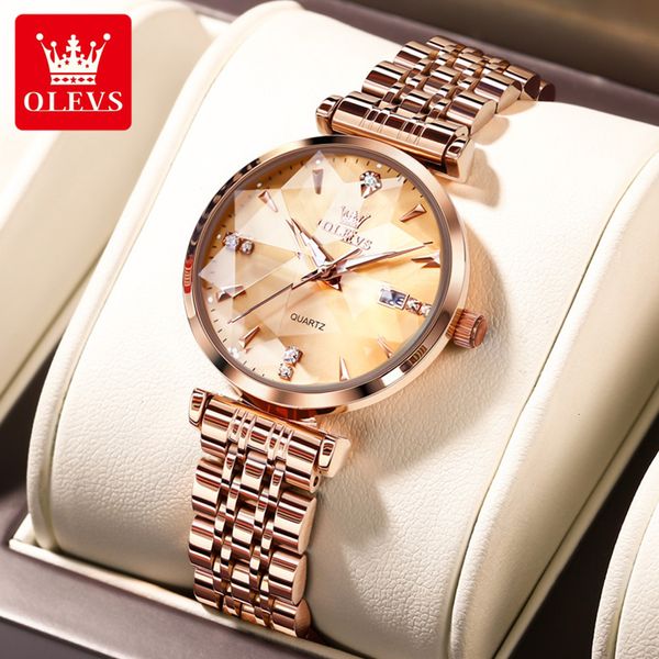 

wristwatches olevs 5536 waterproof stainless steel strap watch for women diamondshapedquartz fashion women wristwatch calendar 230729, Slivery;brown