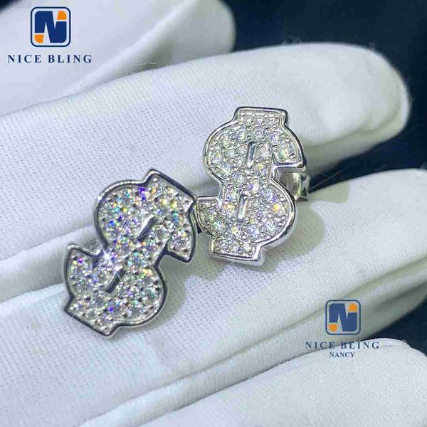 

designer jewelry iced out dollar shape hip hop earrings jewelry inlaid stone silver gold plated ear studs moissanite stud earrings, Golden
