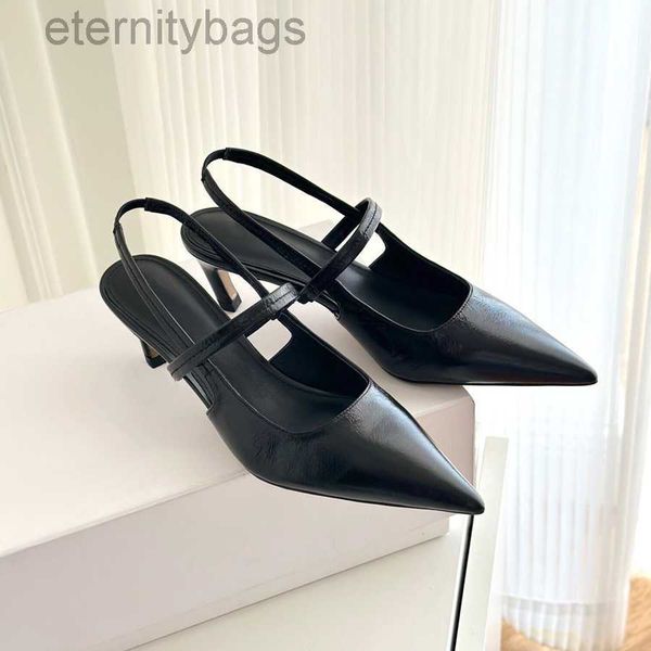

toteme luxury designer high heeled women pointed professional formal shoes leather shallow mouth back strap black female sandals 34-40
