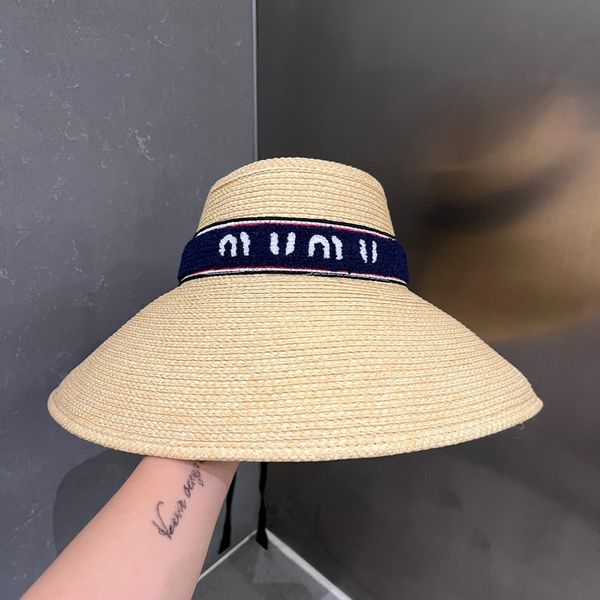 

fashion miu designer jewelry straw woven hollow hat for women's summer foldable sun hat versatile sunshade baseball cap wholesale, Blue;gray
