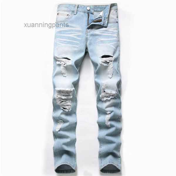 

autumn new fashion retro hole jeans men pants cotton denim trouser male dropshipping 3vq5, Blue