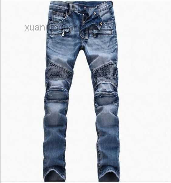 

men's ripped skinny jeans slim moto biker causal denim pants hip men le8w, Blue