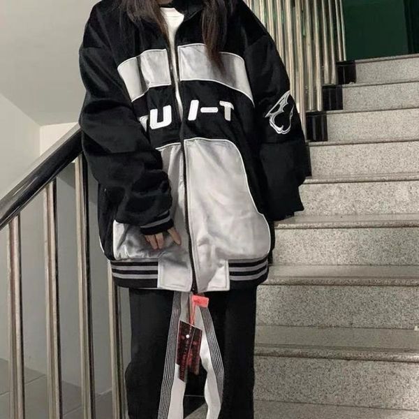 

womens jackets houzhou vintage bomber womens racing jacket y2k streetwear hippie oversized korean fashion motorcycle jackets windbreakers 23, Black;brown