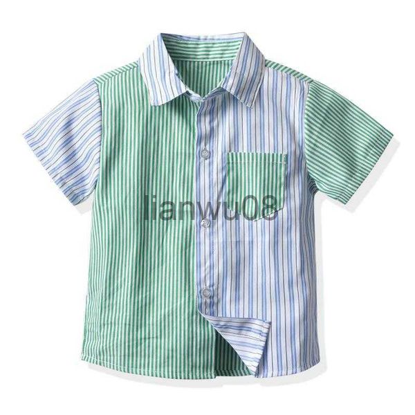 

kids shirts summer baby boy green plaid shirt stripe blouse beach short sleeve boy shirt casual boys shirt for children kids clothes x0728, White;black