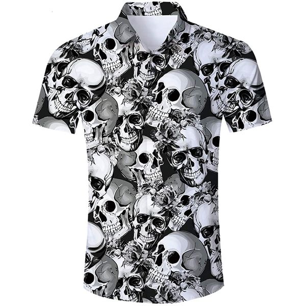 

men's casual shirts summer hawaiian skull shirt for men 3d printed 5xl beach short sleeve button oversized camisa 230729, White;black