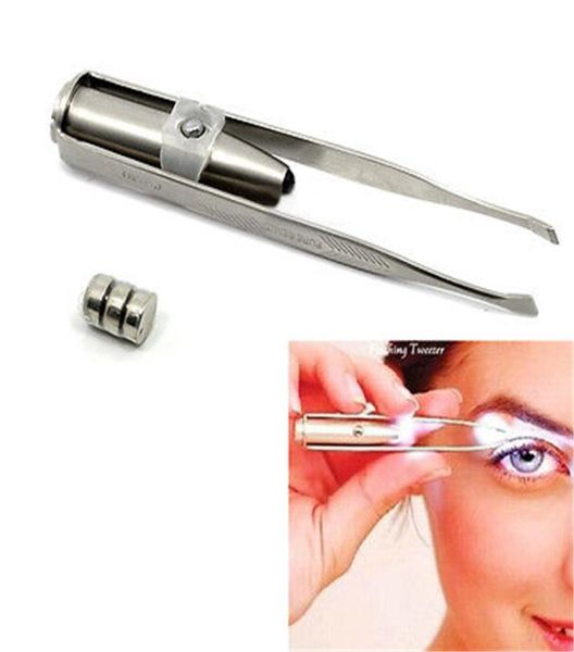 

whole professional beauty handy make up led light slant tip eyebrow tweezers stainless steel makeup tool eyelash curler8955340