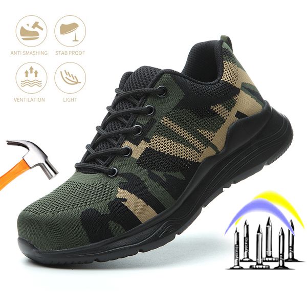 

safety shoes men anti-smashing shoes work safety boots indestructible sneakers with steel toe cap sneakers breathable lightweight work boots, Black;brown