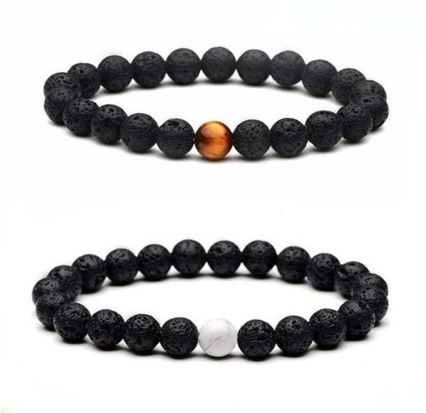 

8mm natural black lava stone beads tiger eye turquoise bracelet diy essential oil diffuser bracelet for women men jewelry1929504