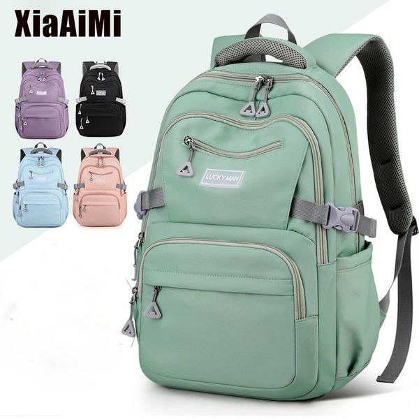 

school bags women's backpack fashion solid color backpack teenage girls school shoulder bag waterproof nylon bagpack high capacity bags