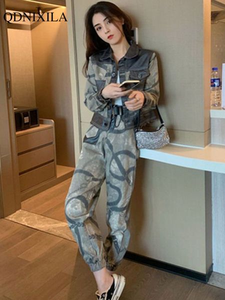 

womens two piece pants spring and autumn fashion womens cargo suit casual spliced jacket chic and elegant woman pants matching sets twopiece, White
