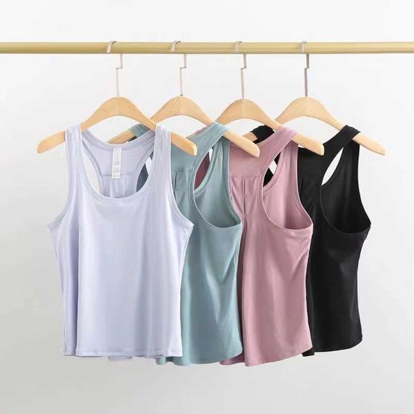 

lulu bra summer loose fit gym crop women sports sleeveless vest solid quick dry tank running exercise ftness workout woman tee