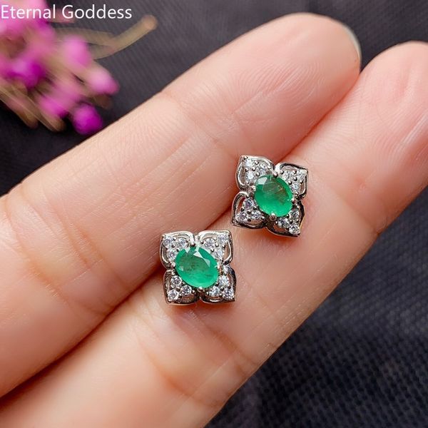 

stud genuine 925 silver women s earrings green emerald jewelry natural stone birthday gifts 230729, Golden;silver