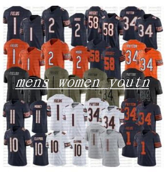 

1 justin fields bears football jersey dj moore jaquan brisker chicagos chase claypool tremaine edmunds david montgomery walter payton brian, Black