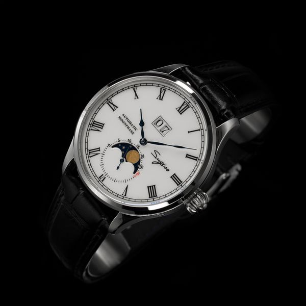 

other watches automatic luxury moonphase sea gull st2528 movement ceramic dial sapphire mens watch 316l stainless steel case wristwatche 230, Slivery;black