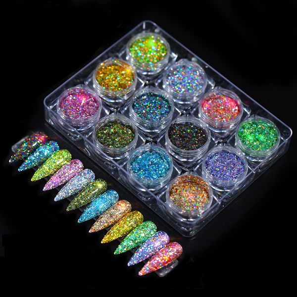 

nail glitter 12pcs nail glitter powder sets iridescent flakes sequins gold silver super shining nail art manicure decoration all for manicur, Silver;gold