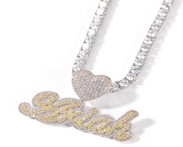 

custom name letter pendant heart buckle iced out white pink cz letters necklace tennis chain hiphop jewelry5952163, Silver