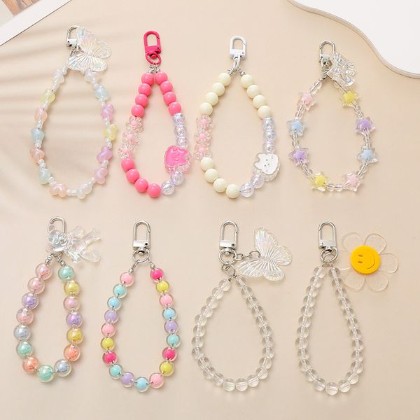 

fashion acrylic bead phone bags hanging keychain with charms, Silver