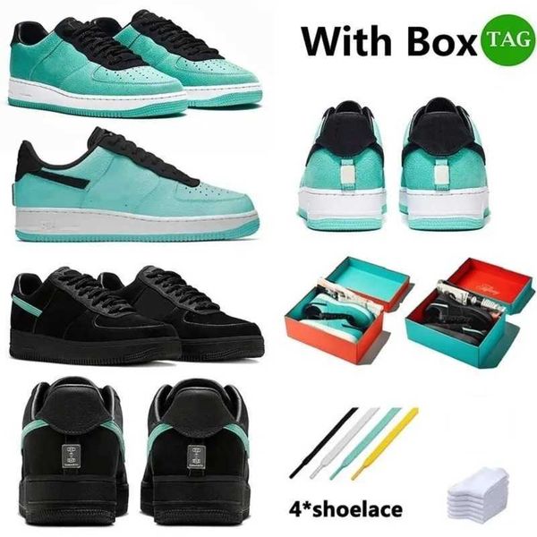 

2023 with box designer casual shoes low cut triple white af1 platform skate airforce 1 tiffany x one university blue panda men women skeleto, Black