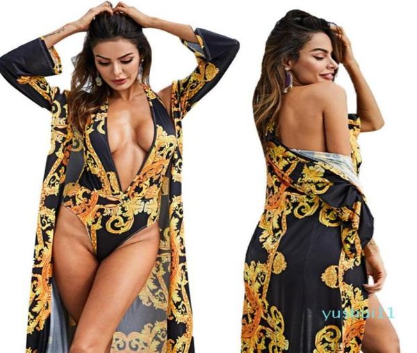 

printing long sleeve cover up women s designer bathing suit two piece set one piece v neck swimsuit swimwear26376621381