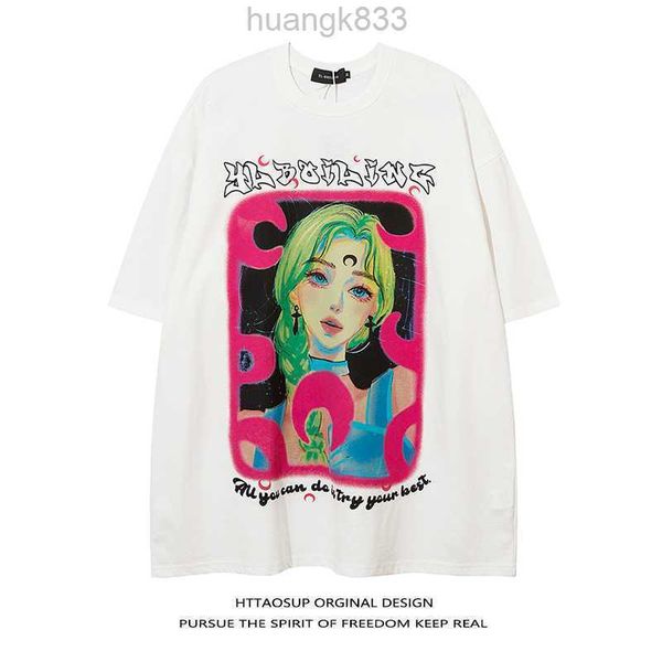 

httaosup american heavyweight cotton men's short sleeve t-shirt summer hip hop pop street ruffian handsome big letter half sleeve t shi, White;black