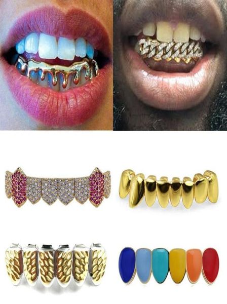 

18k gold teeth braces punk hip hop multicolor diamond custom bottom teeth grillz dental mouth fang grills tooth cap vampire rapper1743312, Black