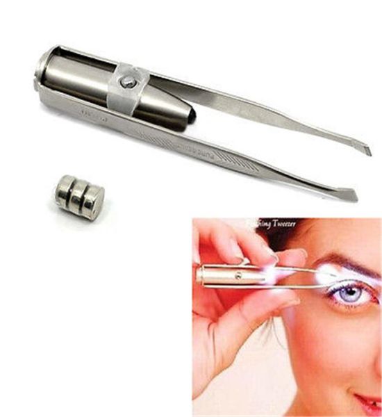 

whole professional beauty handy make up led light slant tip eyebrow tweezers stainless steel makeup tool eyelash curler6153413