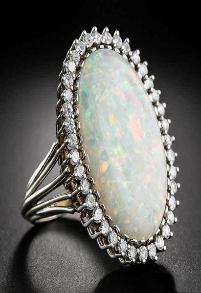 

trendy silver 925 jewelry ring oval shape opal zircon gemstone rings for women wedding party gift whole size 6108786988