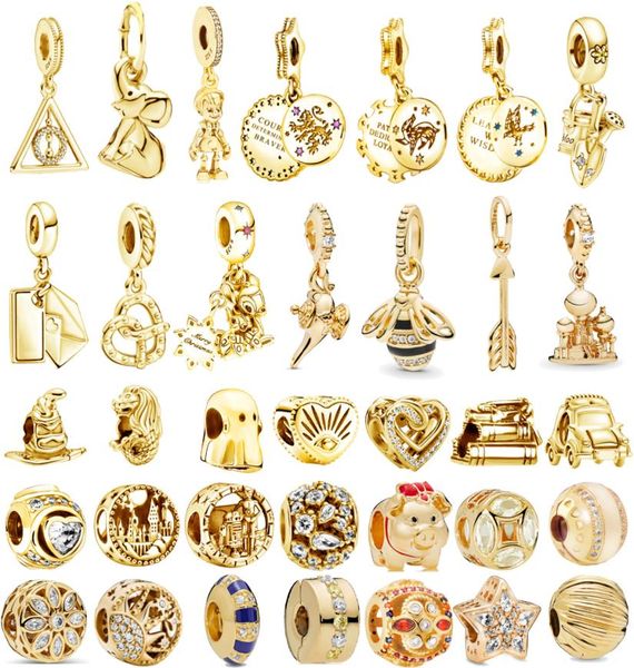 

925 sterling silver dangle charm 14k 18k gold color heart flowers charms beads bead fit charms bracelet diy jewelry accessories1206423, Bronze;silver