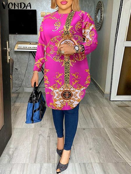 

women's plus size t-shirt plus size 5xl vonda bohemian blouses women long shirt long sleeve printed vintage tunic fashion casual blusa, Black