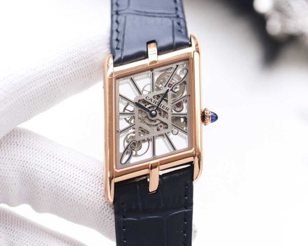 

luxury men skeleton watches carter tank watch 47.15 x 26.2mm wvno tw factory shuperb high-end quality mechanical uhr montre de luxe, Slivery;brown