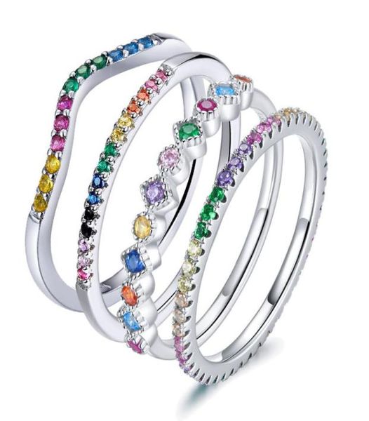

rainbow color finger rings for women stackable wedding statement authentic sterling silver 925 jewelry4420327, Golden;silver