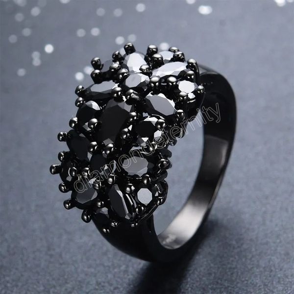 

fashion unique female black oval inlaid border rings vintage big wedding rings jewelry gifts for women men, Silver
