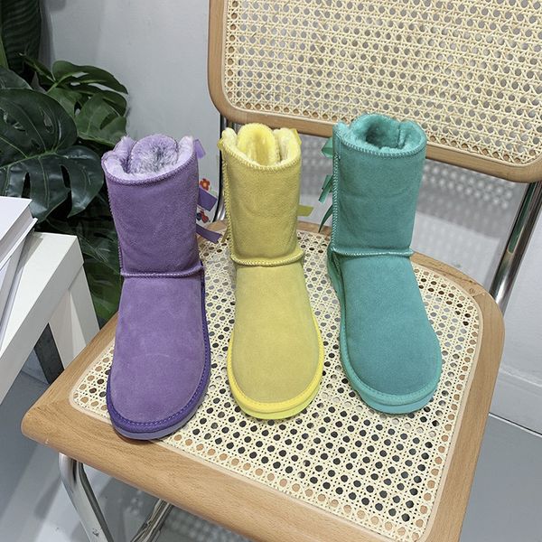 

designer winter candy fur snow boot women luxury girl classic ankle short boot drilling bows high shoes chestnut pink, Black