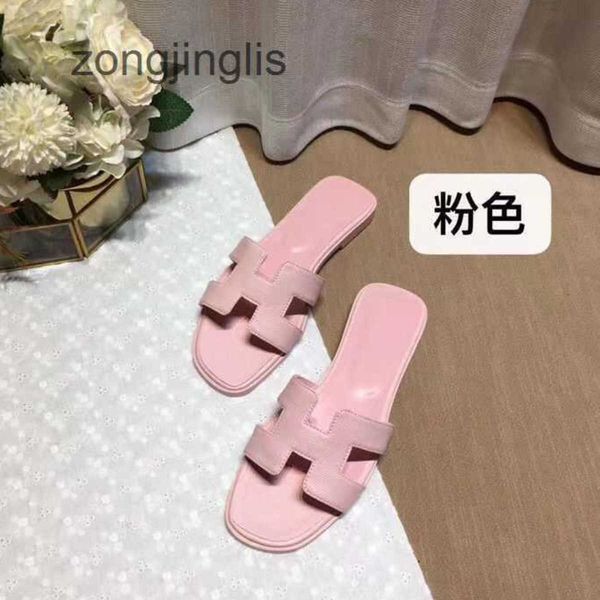 

designer sandal h slipper slippers shoes oran 2023 women's summer baida bear color matching leather flat sandals for tourism litchi pat