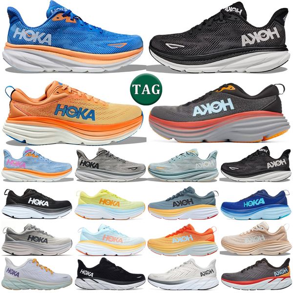 

hoka shoes hokas bondi 8 clifton 9 running shoe men women black white blanc de blanc peach whip lunar rock mens trainers outdoor sports snea