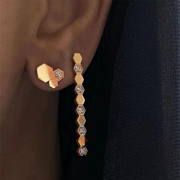 

stud 925 sterling silver fashion brand honey inlaid zircon women s honeycomb earrings will not fade no allergy 230729, Golden;silver