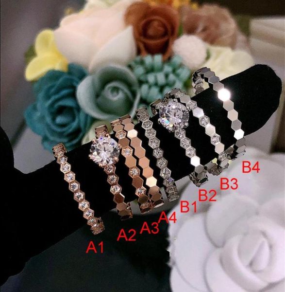 

cluster rings 925 sterling silver material bee my love ring inlaid with high carbon diamonds classic original honeycomb shape de1205833, Golden;silver