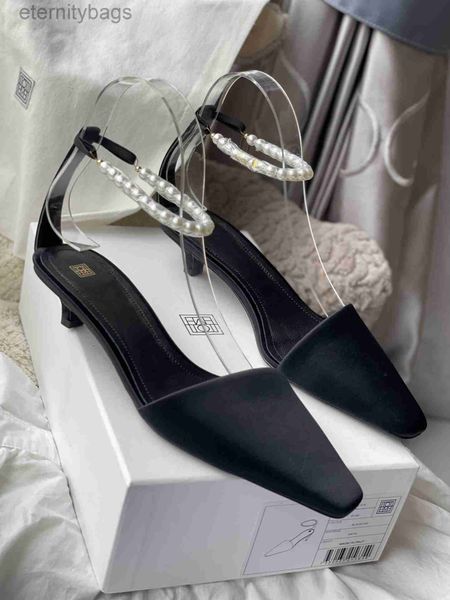 

women shoes toteme pearl satin pumps black ankle strap italy 3.5cm high heel european size 35-40 original box real ps