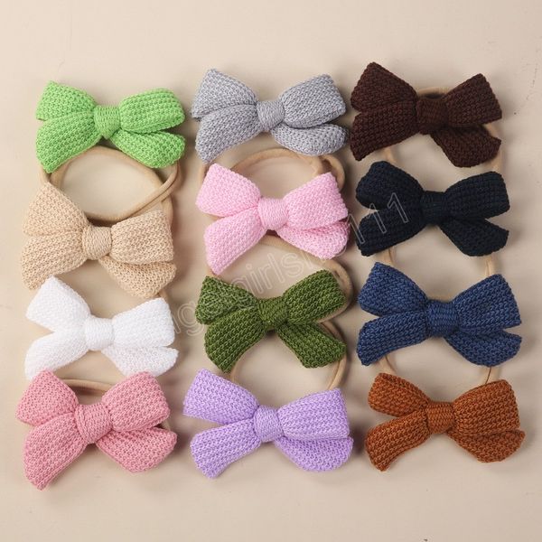 

newborn nylon headband for baby girls elastic knitting bows hairband kids infant soft head band hair accessories cotton cute, Slivery;white