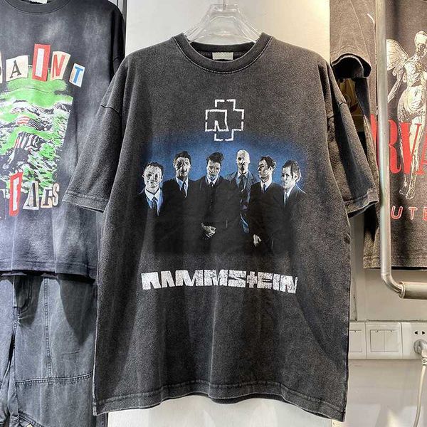 

galleries european and american street ins german tank band printed short sleeved men and women loose casual round neck washed and worn t-sh, White;black